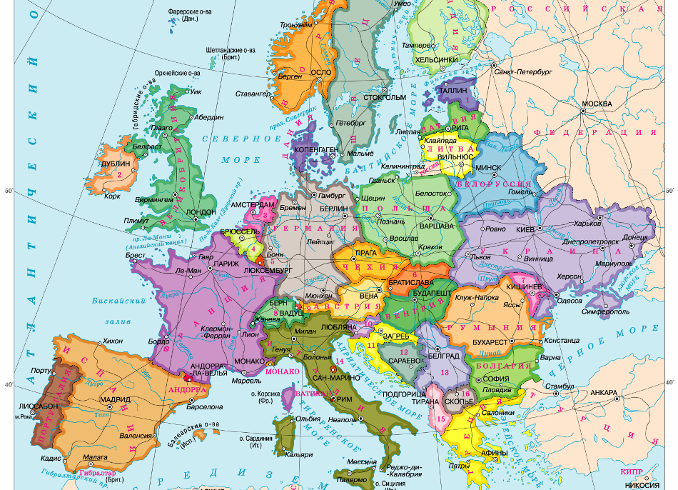 Политическая карта европы со странами крупно на русском в хорошем