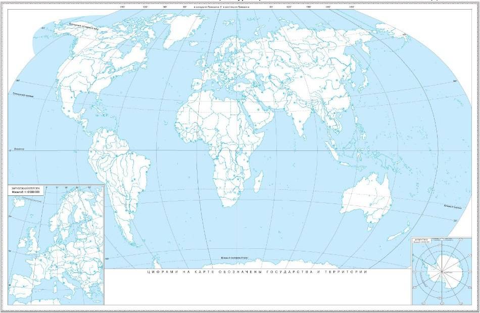 Карта мира с реками и озерами