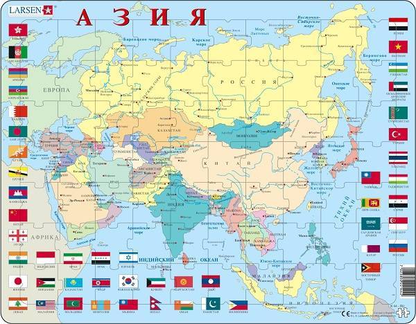 Политическая карта Азии со странами на русском.