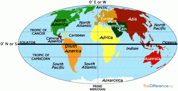 Северное и южное полушарие на карте