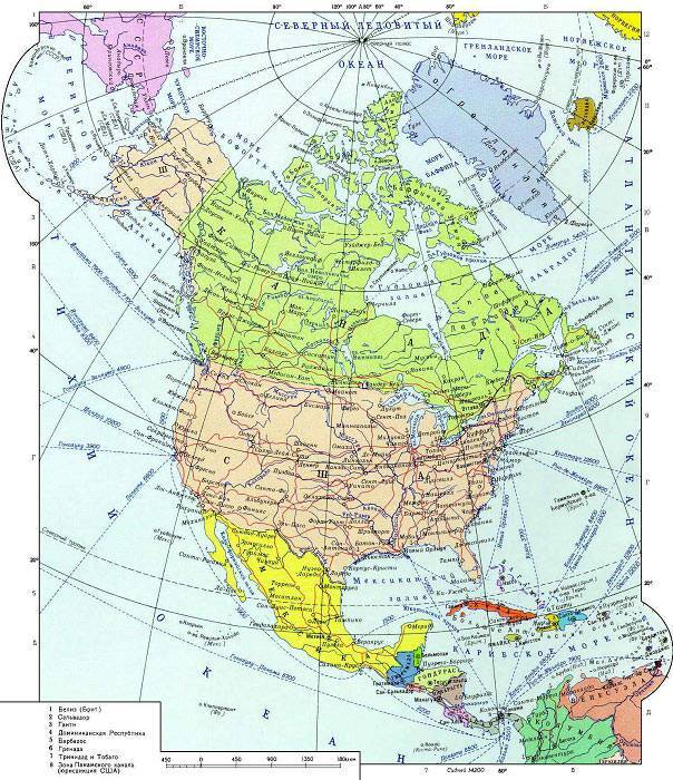 Карта географическая сев америки
