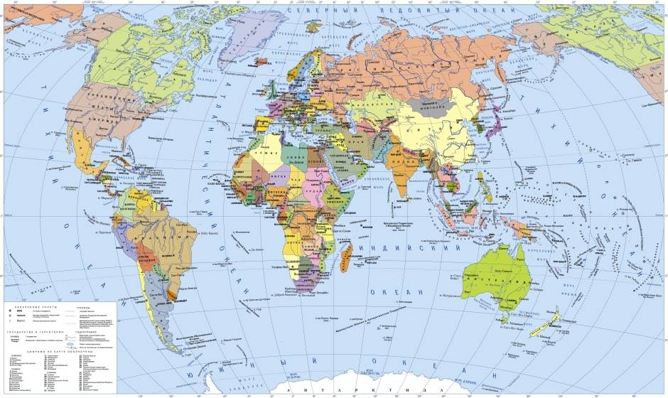 Карта мира с названиями стран и столиц